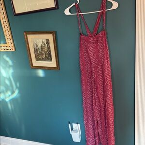 Women’s Pink Patterned Maxi Dress with Adjustable Straps